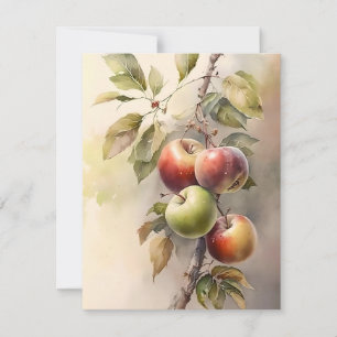 Cartão De Festividades Maçãs De Queda Em Aquarelas