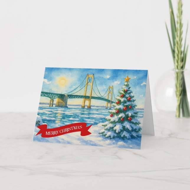 Cartão De Festividades Mackinac Bridge Christmas Card (Frente)