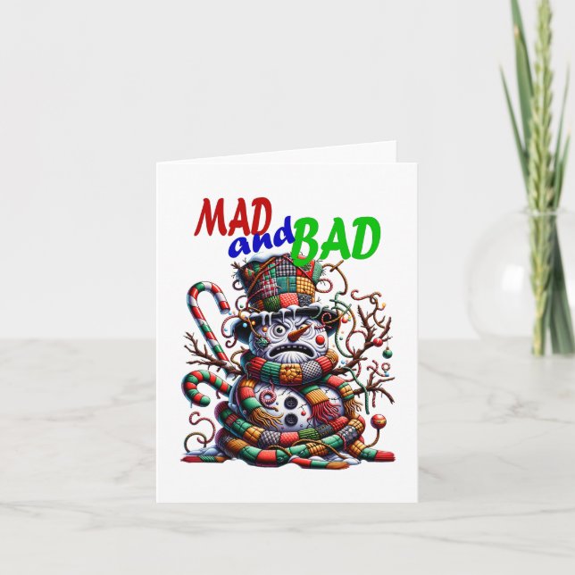 Cartão De Festividades Mad and Bad, grumpy funny Snowman, fantasy art (Frente)