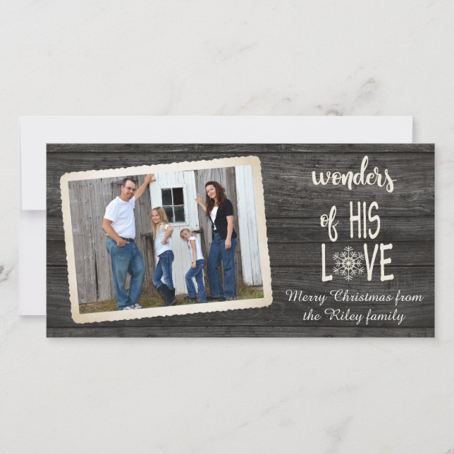 Cartão De Festividades Madeira rústica de Natal com quadro fotográfico (Frente)