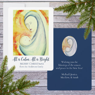 Cartão De Festividades Madona e Menino Personalizados em Aquarela