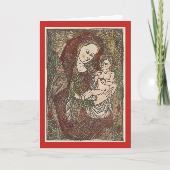 CARTÃO DE FESTIVIDADES MADONNA AND CHILD WOODBLOCK GREETING CARD (Frente)