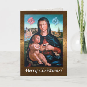 Cartão De Festividades Madonna com Criança, Livro e Cherubs