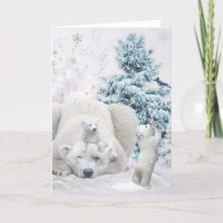 Cartão De Festividades Mãe de Urso Polar Cansado com Bebês