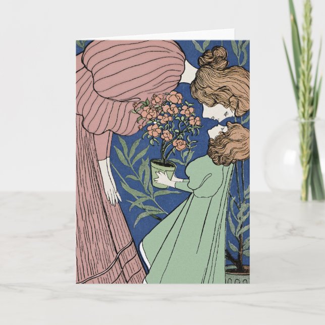 Cartão De Festividades Mãe e filha - arte Nouveau (Frente)