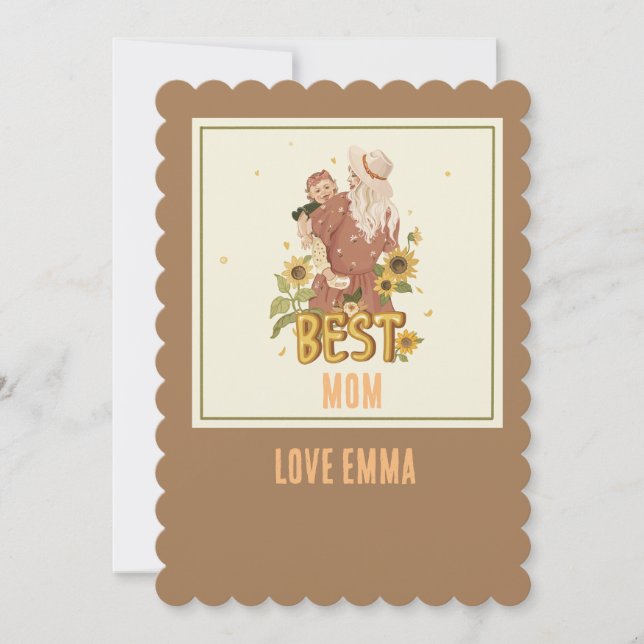 Cartão De Festividades "Mãe e Filha Entre Girassóis em Boho (Frente)