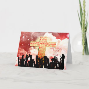 Cartão De Festividades Mãe e pai, um Natal cristão cruzado