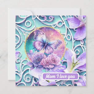 Cartão De Festividades Mãe Eu Te Amo Fantasia Borboleta Roxa Universo