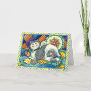CARTÃO DE FESTIVIDADES MÃE GATO E COZINHO, TRABALHOS DE PATCHWORK, PINCU