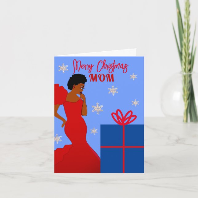 Cartão De Festividades Mãe Glam African American Christmas Card (Frente)