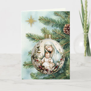 Cartão De Festividades Mãe Religiosa Maria Jesus Aquarela Natal 
