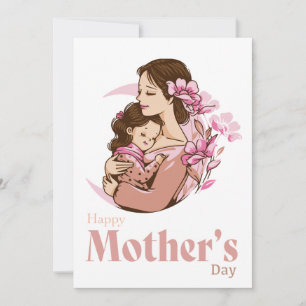Cartão De Festividades Mãe Segurando a Filha Bebê Flor de Lua Dia das Mãe