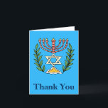 Cartão De Festividades Magen Persa David Menorah<br><div class="desc">Um cartões de agradecimentos para acompanhar o Bar/Bat Mitzvah convites com o mesmo design. Esta imagem foi adaptada de um antigo azulejo judeu persa e apresenta uma menorah com um Magen David (Estrela de David) enquadrado por ramos de oliveira. As imperfeições da imagem original pintada à mão foram preservadas.</div>