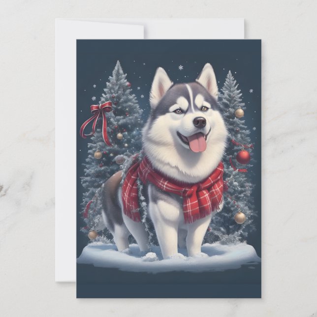 Cartão De Festividades Magia de Natal do Cão Husky no Espírito Natalino d (Frente)