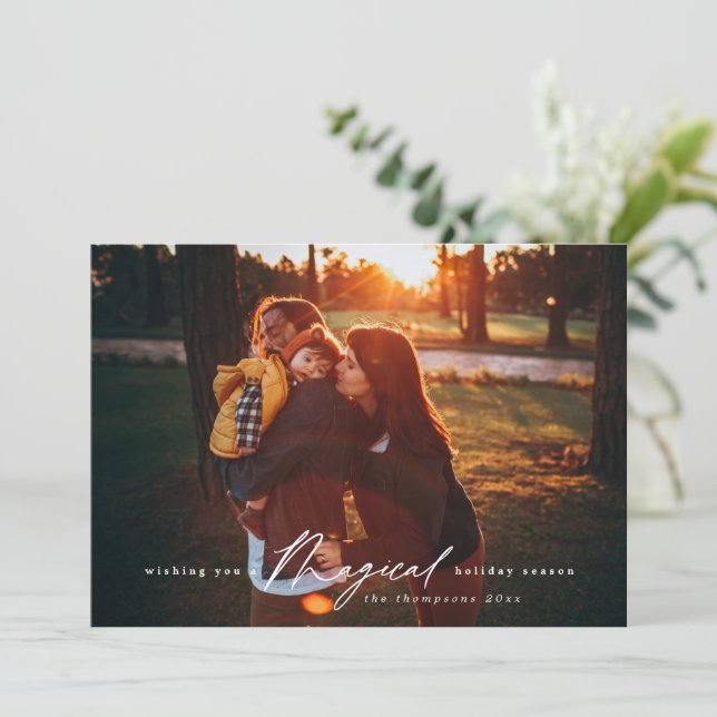 Cartão De Festividades Magia Holiday Season Modern Photo Modern (Em pé/Frente)