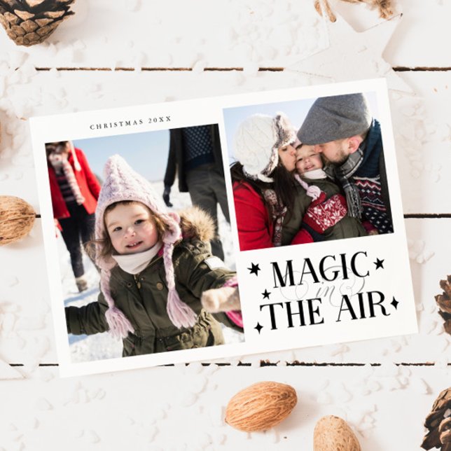 Cartão De Festividades Magic In The Air White Multi Photo Holiday Card (Criador carregado)