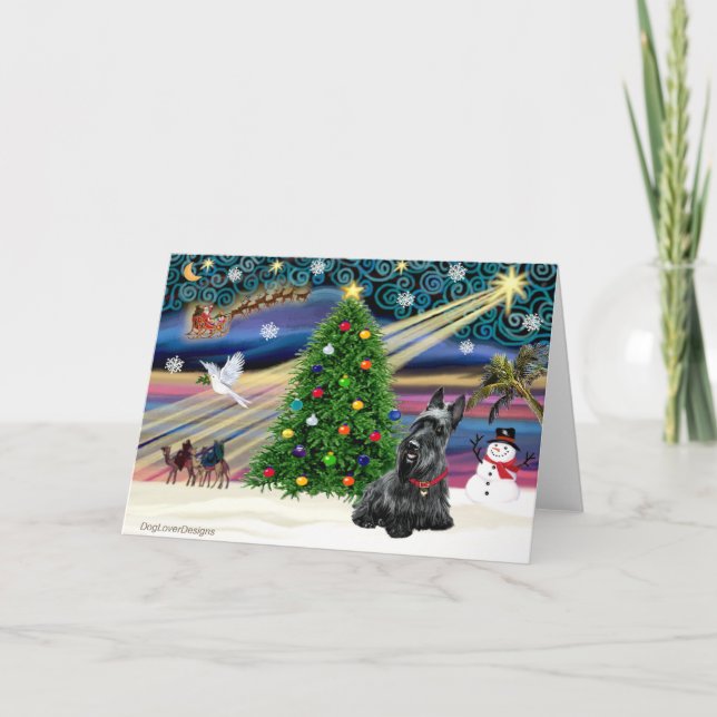 Cartão De Festividades Mágica de Natal Scottish Terrier 2B (Frente)