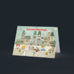 Cartão De Festividades Magical Christmas Village Houses Children<br><div class="desc">An adorable magical winter scene of cute children,  a bear,  homes,  cars and trees for your festive wishes. Each time you look you'll notice something different!  Easily personalise your greeting on the outside and message and your names inside.</div>