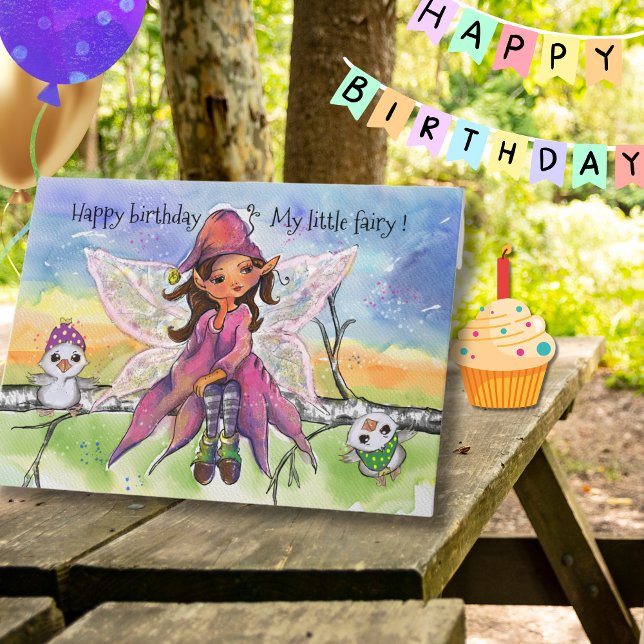 Cartão De Festividades Magical Fairy for Little Girl Hand-drawn Birthday  (Magical Fairy for Little Girl Hand-drawn Birthday Holiday Card)