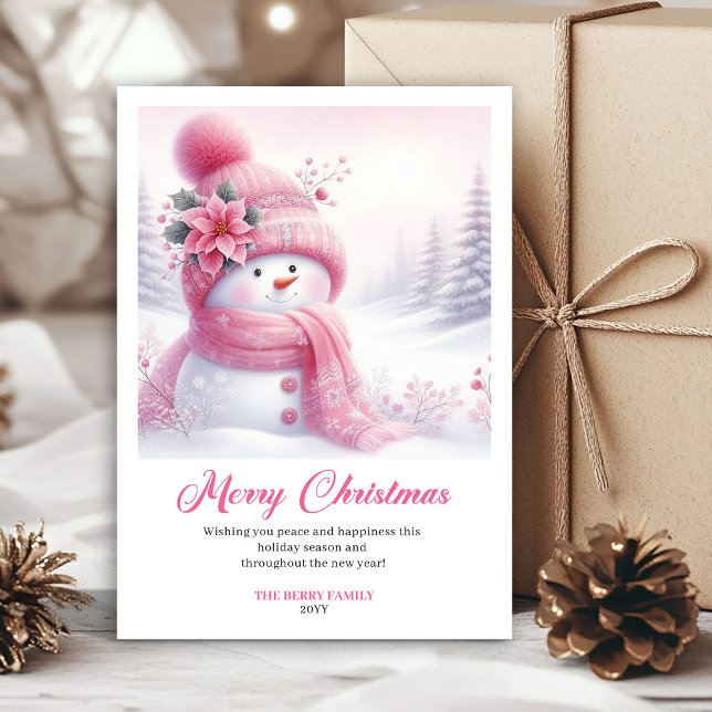 Cartão De Festividades Magical Pink Snowman Kids Printable Christmas Card (Magical Pink Snowman Kids Printable Christmas Greeting Card

)