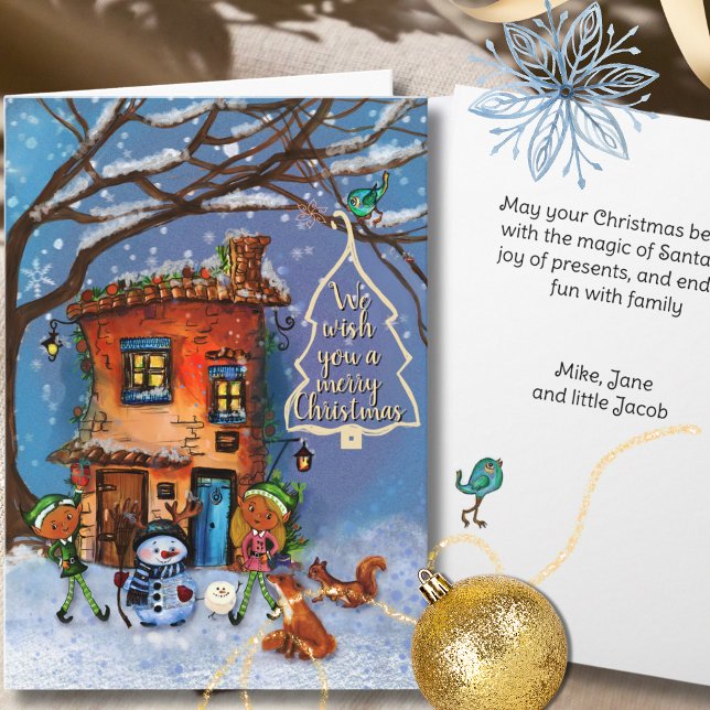 Cartão De Festividades Magical Whimsical House and Friends Christmas (Magical Whimsical House and Friends Christmas Holiday Card)