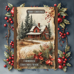 Cartão De Festividades Mágico Natal Rústico Fazenda Floresta Country 