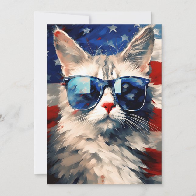 Cartão De Festividades Maine Coon Cat 4 de julho Dia da Independência (Frente)