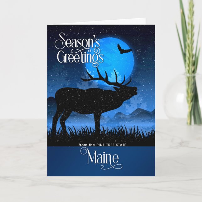 Cartão De Festividades Maine, Pine Tree State Woodland Deer (Frente)