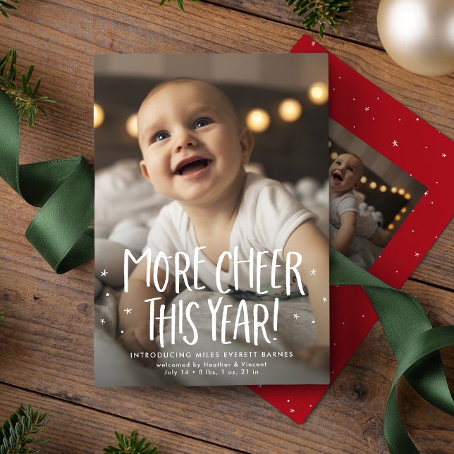 Cartão De Festividades Mais alegria este ano, bonitinho, duas fotos verme (Criador carregado)