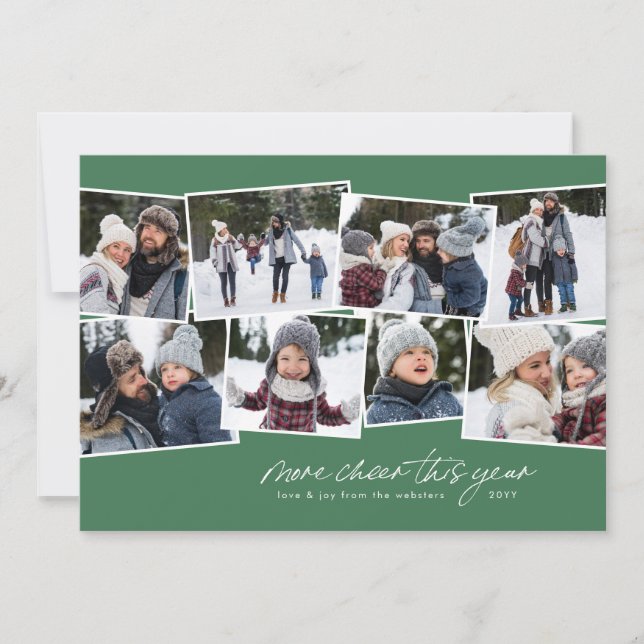 Cartão De Festividades Mais alegria este ano, verde de colagem de 8 fotos (Frente)