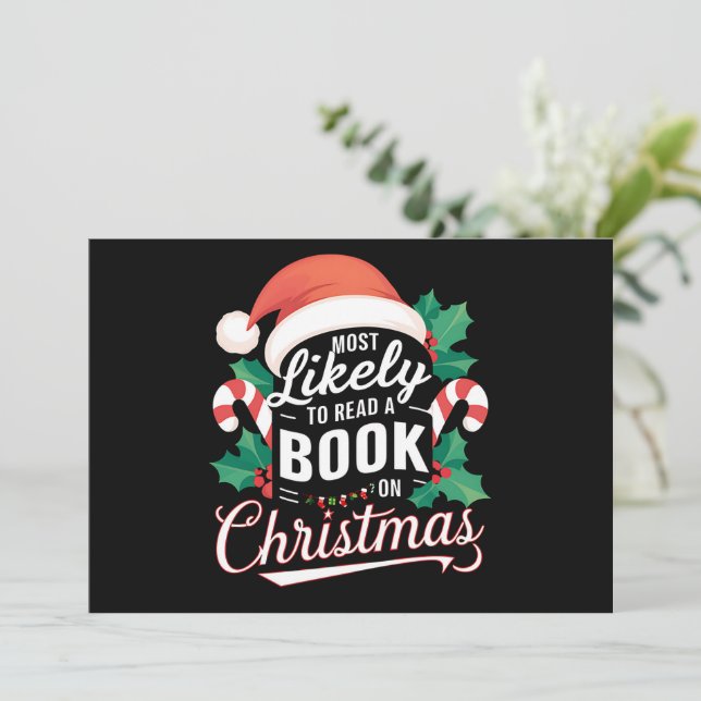 Cartão De Festividades Mais Propenso a Ler um Livro no Natal (Em pé/Frente)