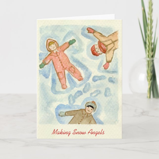 Cartão De Festividades Making Snow Angels (Frente)