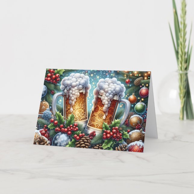 Cartão De Festividades Making Spirits Bright Beer Mug Holiday Card (Frente)