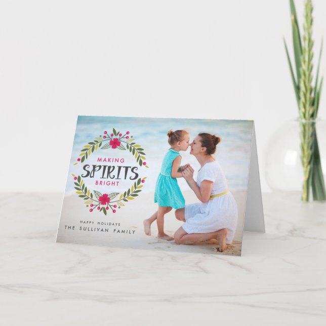 Cartão De Festividades Making Spirits Bright Wreath Photo Folded Card (Frente)