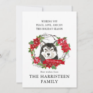 Cartão De Festividades Malamute Watercolor Alaskan Poinsettia Natal