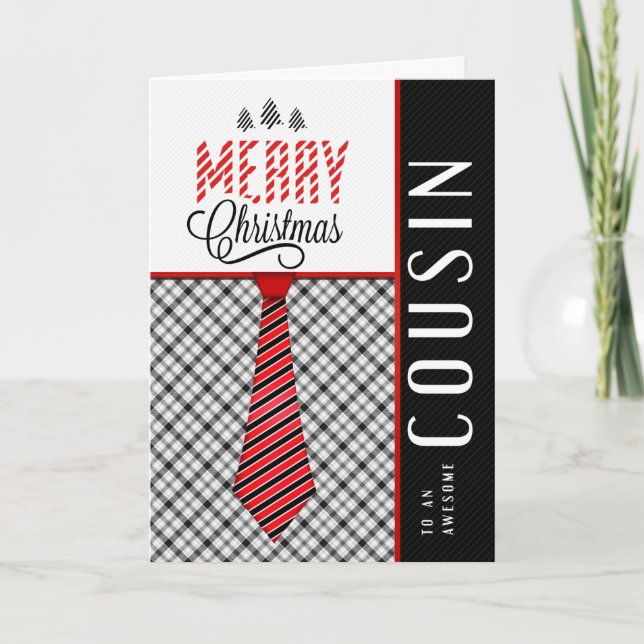 Cartão De Festividades Male Cousin Merry Christmas Masculine Necktie (Frente)