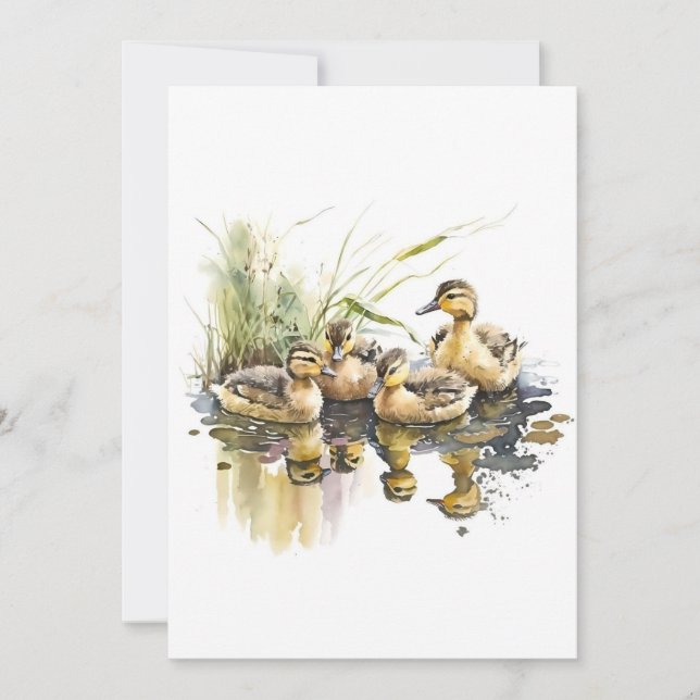 Cartão De Festividades Mallard Ducklings Em Aquarelas (Frente)