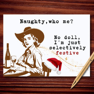 Cartão De Festividades Maluquinha Quem Eu Piada Vintage Cowgirl Natal