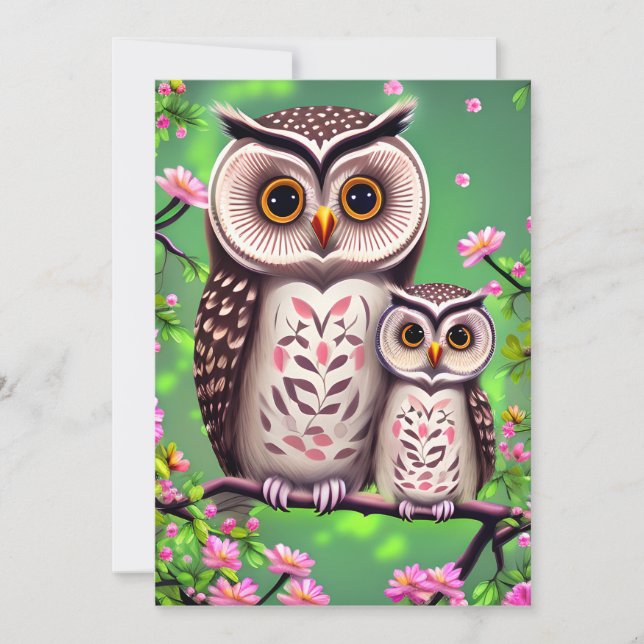Cartão De Festividades Mamãe e Baby Owl (Frente)