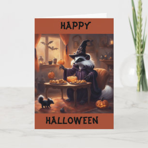 Cartão De Festividades Mamãe e Bebê Gambá na Noite de Halloween