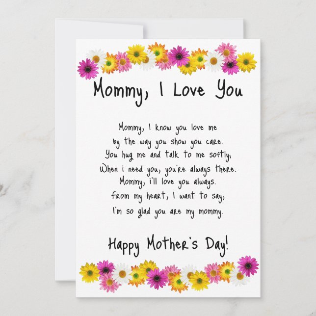 Cartão De Festividades Mamãe, Eu Te Amo (Frente)