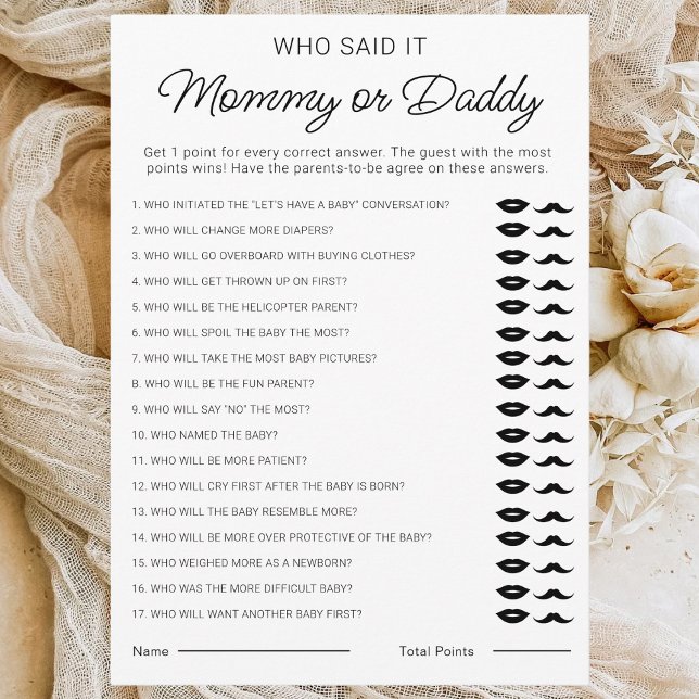 Cartão De Festividades Mamãe ou Pai adivinhando quem disse isso Jogos Chá (Criador carregado)