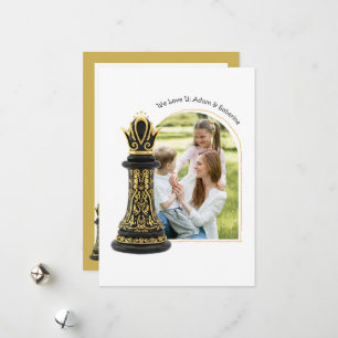 Cartão De Festividades MAMÃE Rainha da minha vida, Roteiro Dourado Xadrez