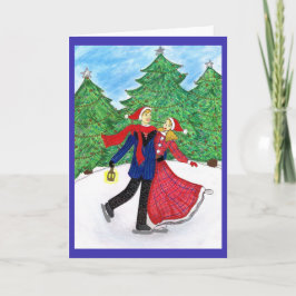 Cartão De Festividades Man and Woman Ice Skate Christmas Greeting Card