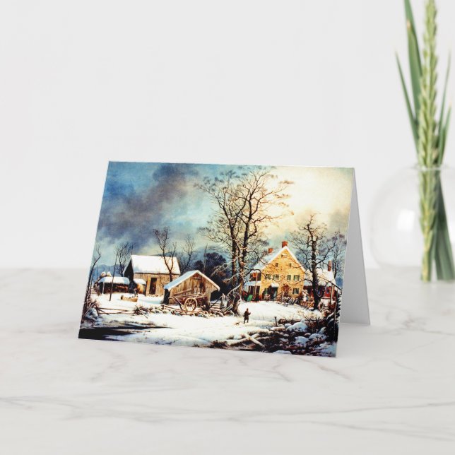 Cartão De Festividades Manhã de neve fria (Frente)