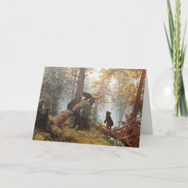 Cartão De Festividades Manhã em uma floresta do pinho (Frente)