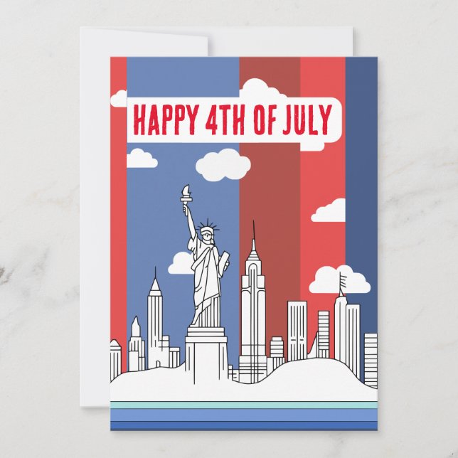 Cartão De Festividades Manhattan Skyline e Estátua da Liberdade 4 de julh (Frente)