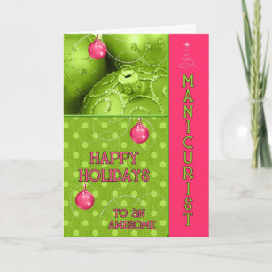 Cartão De Festividades Manicurist - Ornamentos Rosa e Verde