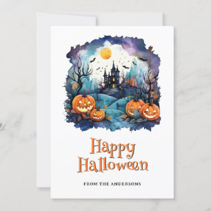Cartão De Festividades Mansão Assombrada Jack O’Lantern Ghost Halloween
