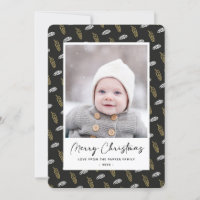 Manuscrito Azul Moderno Dourado Pine Cone Natal